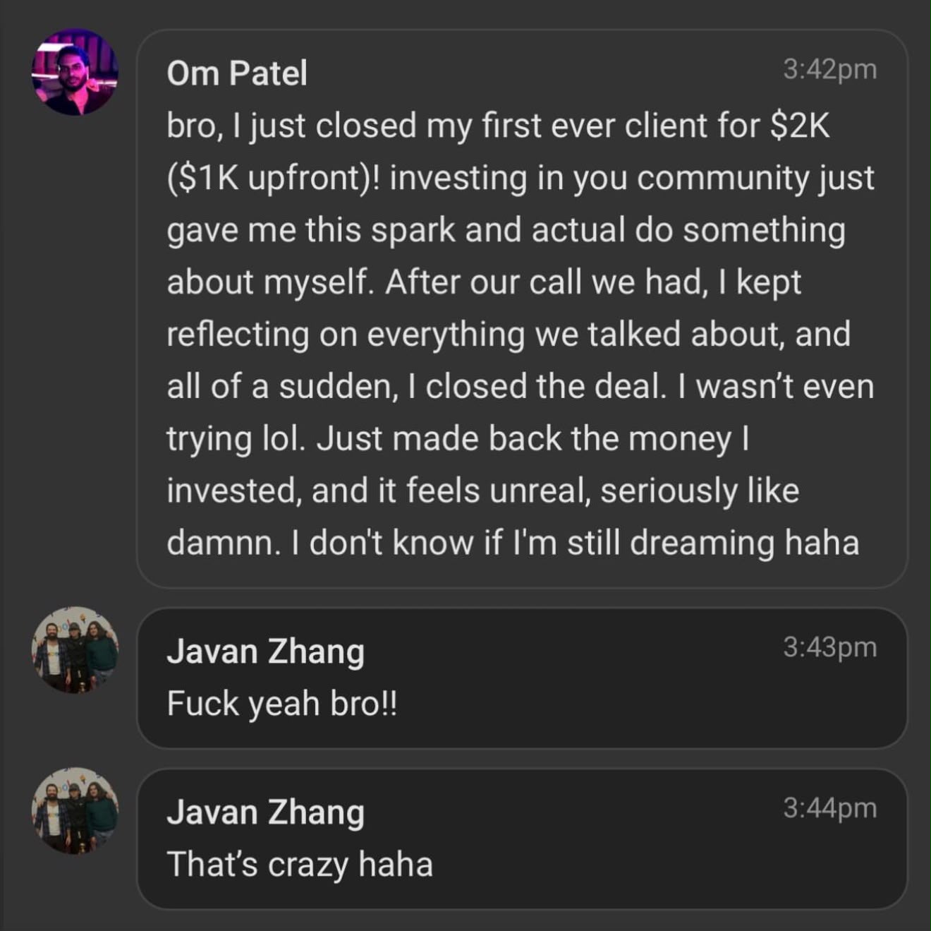 Member win screenshot from the community