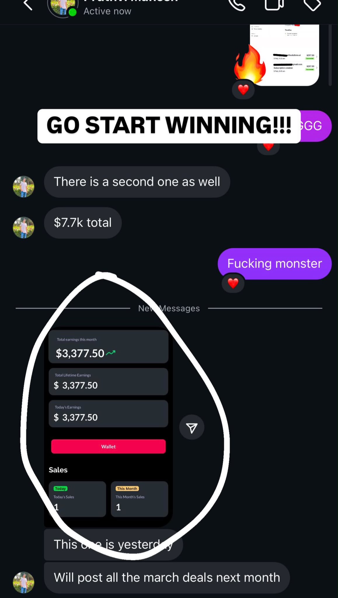 Member win screenshot from the community