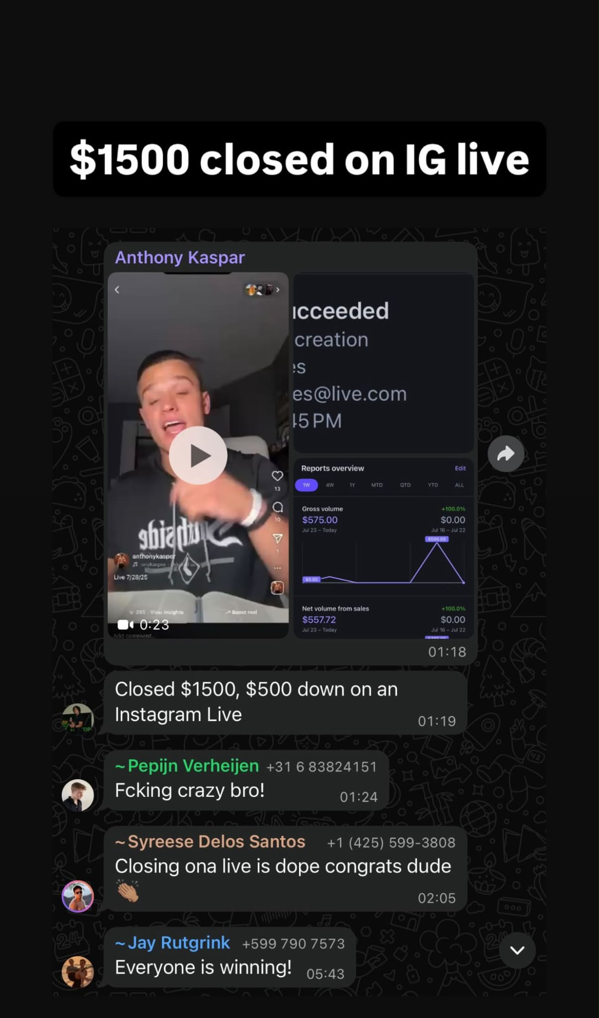 Member win screenshot from the community